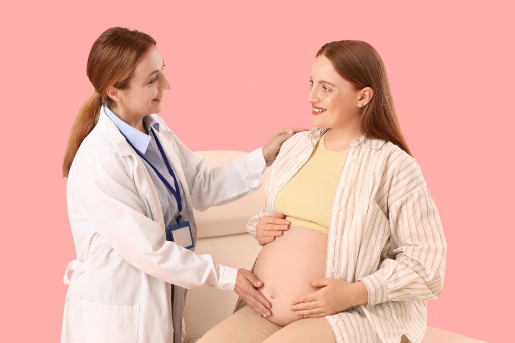 Pregnant woman in a calm medical setting